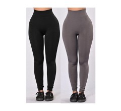 2 In 1 High Waist Slimming Leggings - Black & Grey